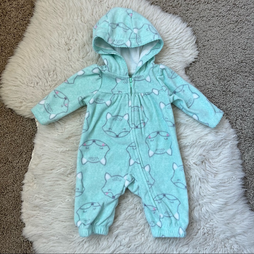 Just One You | Fleece Fox 🦊 Hooded One-Piece | Baby Girls | NB